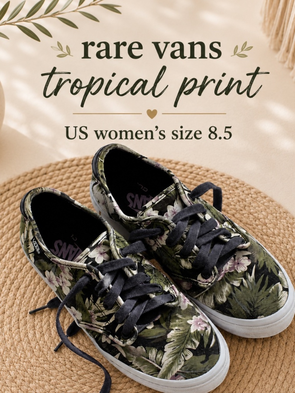 Vans Rare Tropical Print Classic Shoe with Leather Detail Size US 8.5